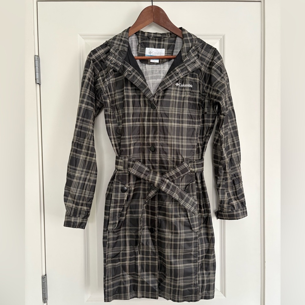 Columbia Black and White Plaid Rain Trench Coat